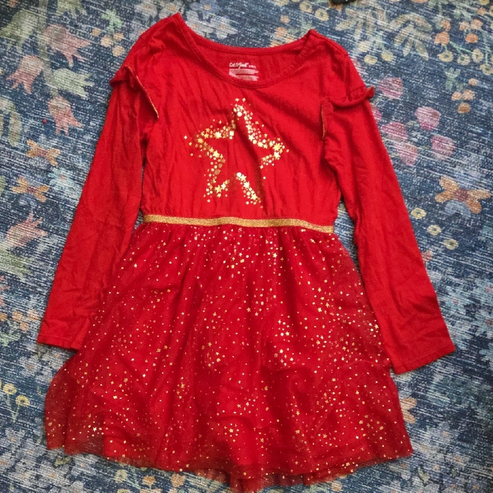 Cat & Jack Red Dress with Gold Star Design